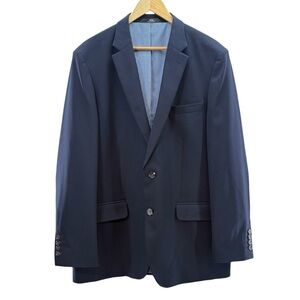 Haggar In Motion Navy Tailored Fit Blazer Two-Button Sport Jacket Coat Size 44R